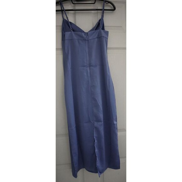 WeWoreWhat WWD18-1 Women's Sz 0 Slate Blue Cowl Midi Satin Charmeuse Dress - Picture 2 of 14